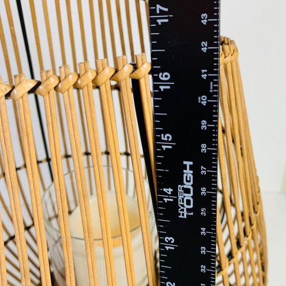 Boho Bamboo Candle Holder Lantern Glass Insert 16" Curved Rustic Home Decor Tabl - Picture 16 of 16